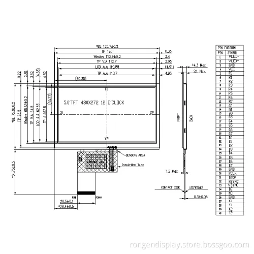 5 Inch 480 X 272 High Brightness TFT LCD Display Resistive Touch Screen